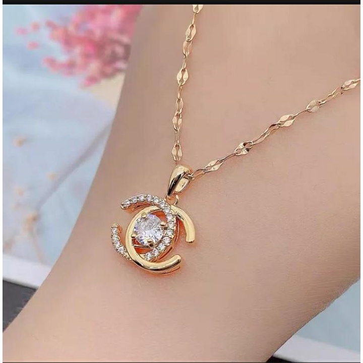 kalung channel titanium wanita pria anti karat korea style