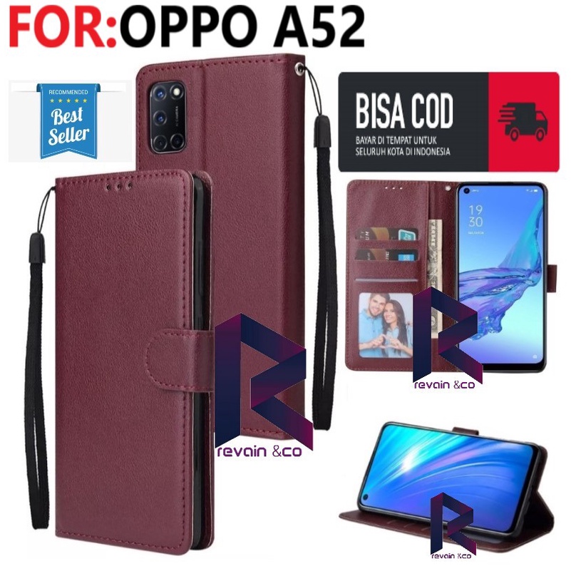 SARUNG KULIT OPPO A52 FLIP WALLET LEATHER KULIT PREMIUM FLIP COVER SARUNG BUKA TUTUP FLIP CASE OPPO A52