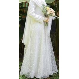CM.26Au22ᵟ– GAMIS AKAD WALIMAH NIKAH FREE HIJAB GAMIS TILE GAMIS BROKAT PUTIH GAMS MUTIARAL