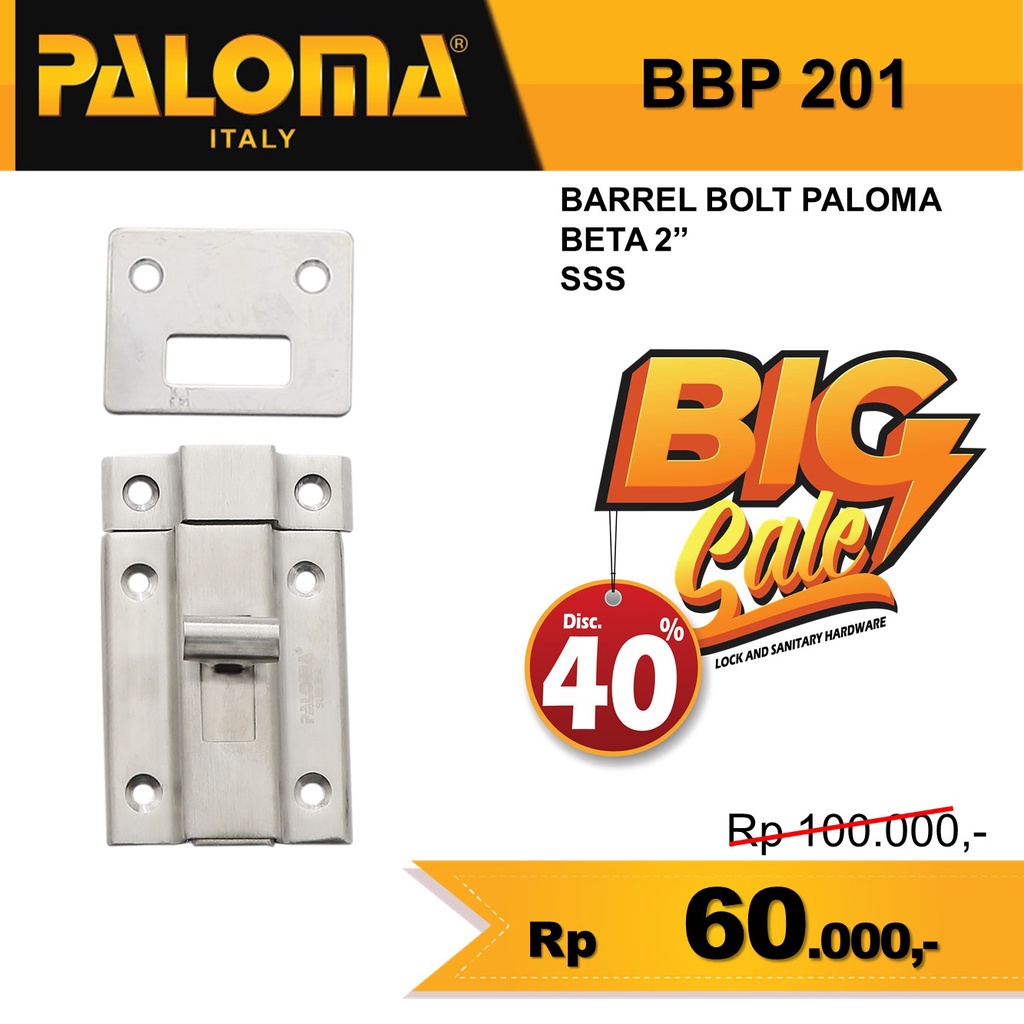 PALOMA BBP 201 BARREL BOLT GRENDEL SLOT  2 INCH PINTU STAINLESS  SUS 304 SSS