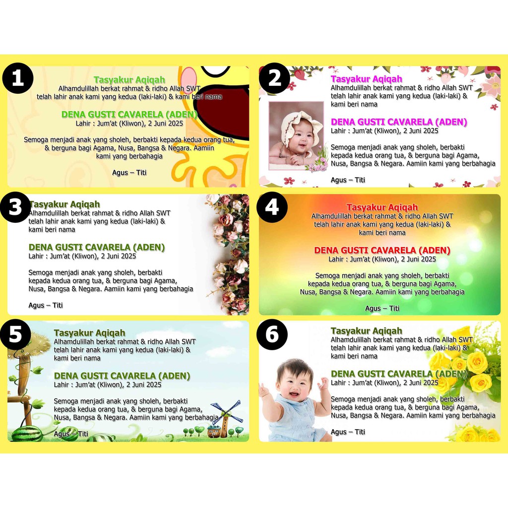 

label sticker ucapan aqiqah nasi box t&j 101 motif karakter foto anak NO1