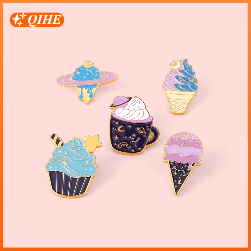 Bros / Pin Bahan Metal Desain Planet / Es Krim Ada 5 Desain Untuk Aksesoris Kerah Pakaian