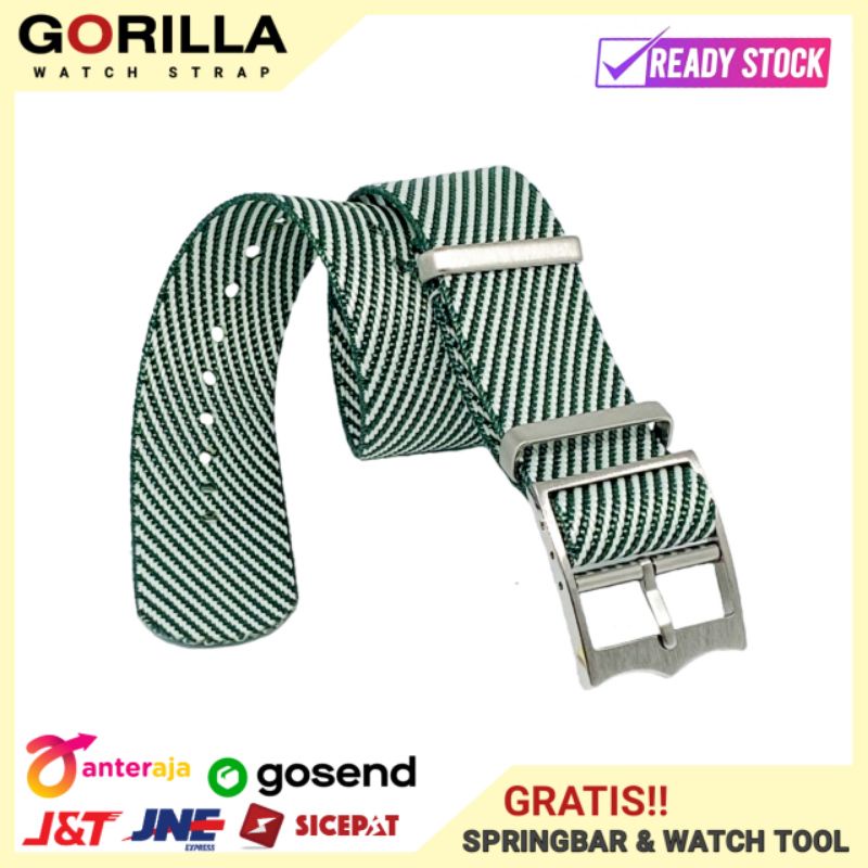 Tali Jam Tangan Nato Tudor Strap New Premium Nylon Fabric Tudor Adjustable Woven Green White 20mm 22