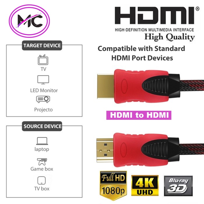 Kabel HDMI to HDMI Full HD 5 meter 3 meter 1.5 meter High Speed Quality HDTV Support 4K TV