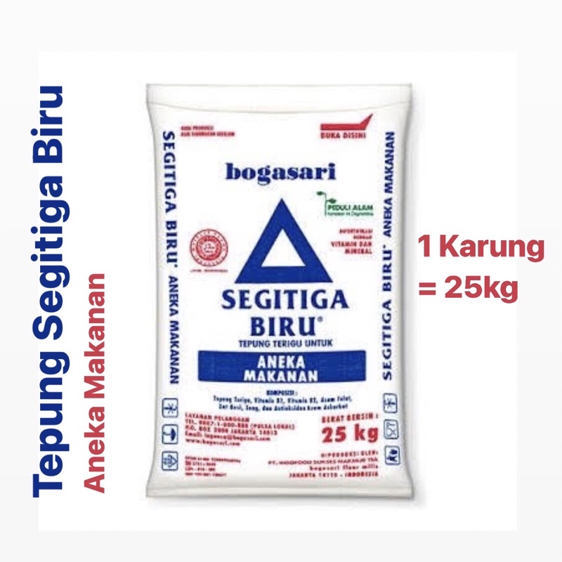 〖Tepung Terigu Segitiga Biru | 1 Karung = 25kg | Aneka Makanan | Boga Sari - 1 Karung Sak〗