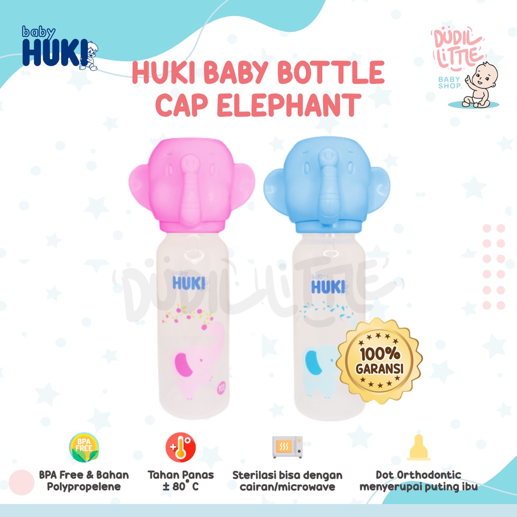 HUKI Botol Susu Orthodontic Silicone Nipple Cap Elephant - 240ml BPA Free 100% Garansi