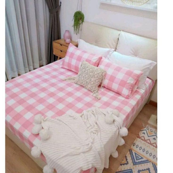 SPREI KOTAK AESTHETIC MOTIF EMILY DISPERSE 90 120 140 160 180 | sprei kotak khaki pink hijau abu hit