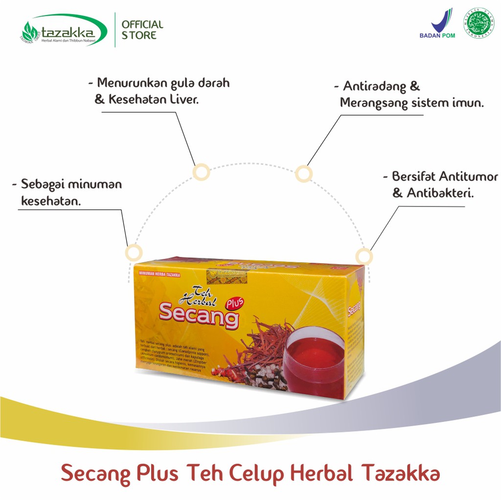 Teh Celup Herbal  Wedang Kayu Secang Plus Herbal Tazakka 20 Kantung Minuman Kesehatan Daya Tahan Tubuh.