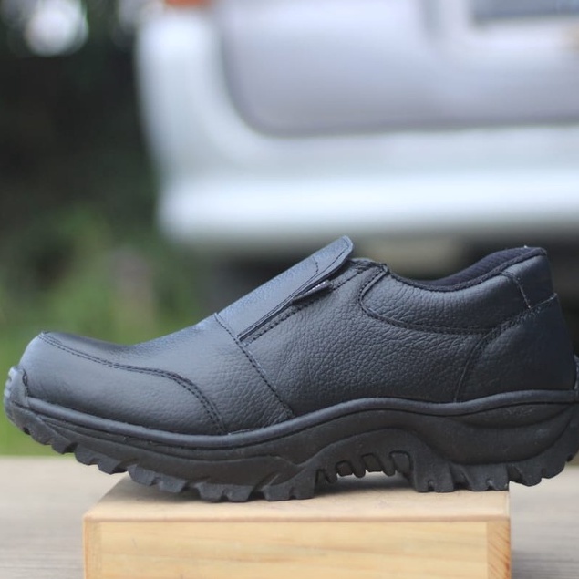 ENOZ X VALEN - Sepatu Slop Low Safety Pria Kulit Asli Kasual / Sepatu Boot Cowo Pendek Hitam Tracking Touring Adventure Motor Kuat Nyaman Aman Original