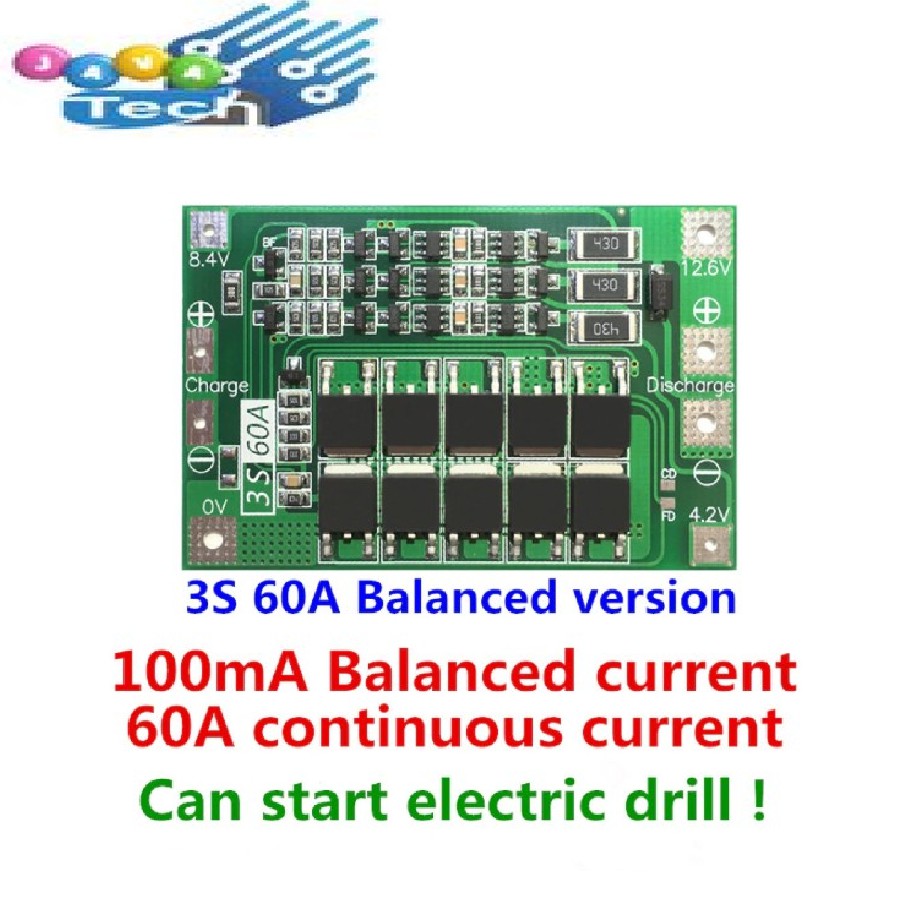 BMS 3S 12V 60A Lithium Battery Protection Board Balance dan Enhance