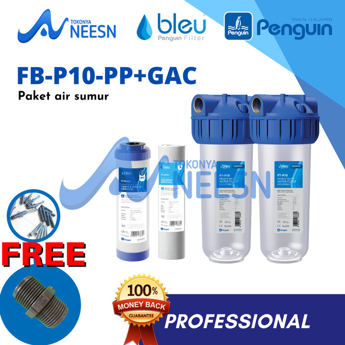 Paket Filter Air sumur/tandon/toren penguin 10 inch PP + GAC pro