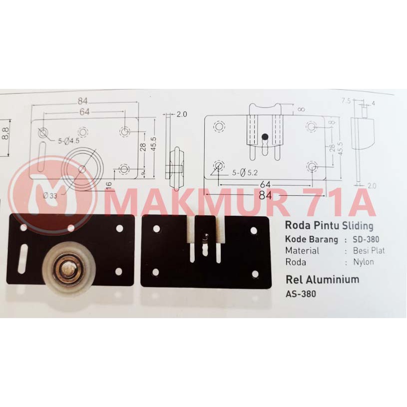 Roda Pintu Lemari Sliding / Geser HUBEN SD 380 / SD-380