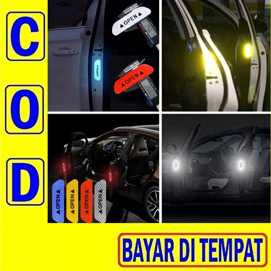 64H Stiker Pintu Mobil 1 Pc Nyala Lampu Sticker Reflector Open Car Reflective Kertas Reflektor Meman