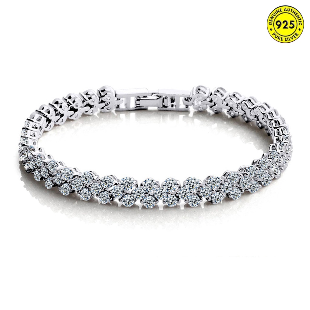 Gelang Tangan Silver S925 Retro Geometri Hias Batu Permata Berlian Untuk Wanita