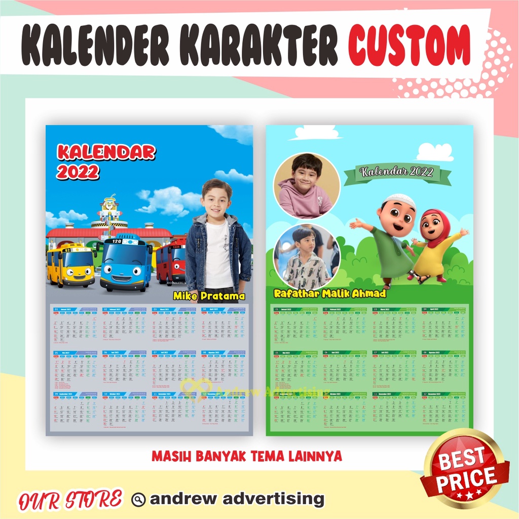 Kalender Poster Custom Karakter Anak Ukuran A3