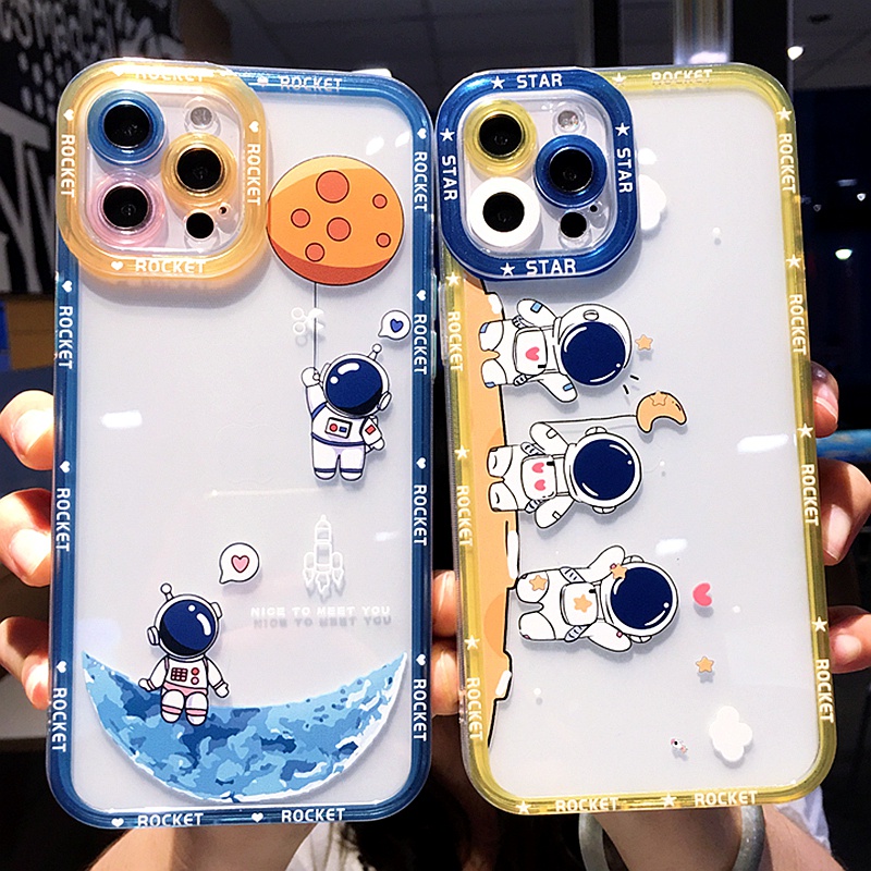 Funny cartoon astronaut case iphone 11 pro max 12 13 pro max X/Xs max XR 7/8 plus se2020 nasa transparent soft TPU shockproof protection case