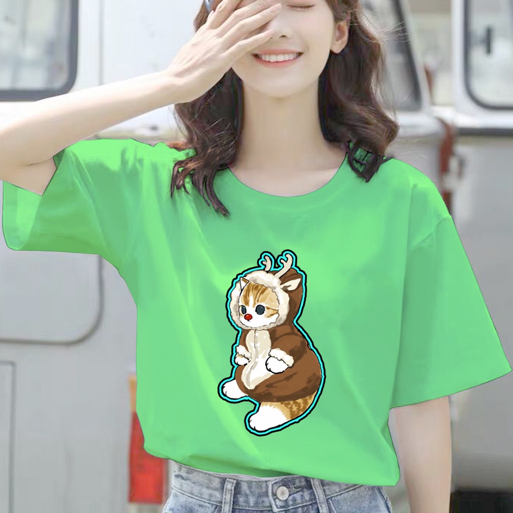 CALVIERO SHOP - BAJU KAOS ATASAN WANITA PRINT CAT BROWN