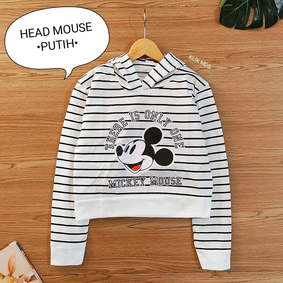 Sweater Hoodie Crop Anak Perempuan - Baju Atasan Abg Remaja Cewek - Head Mouse 101