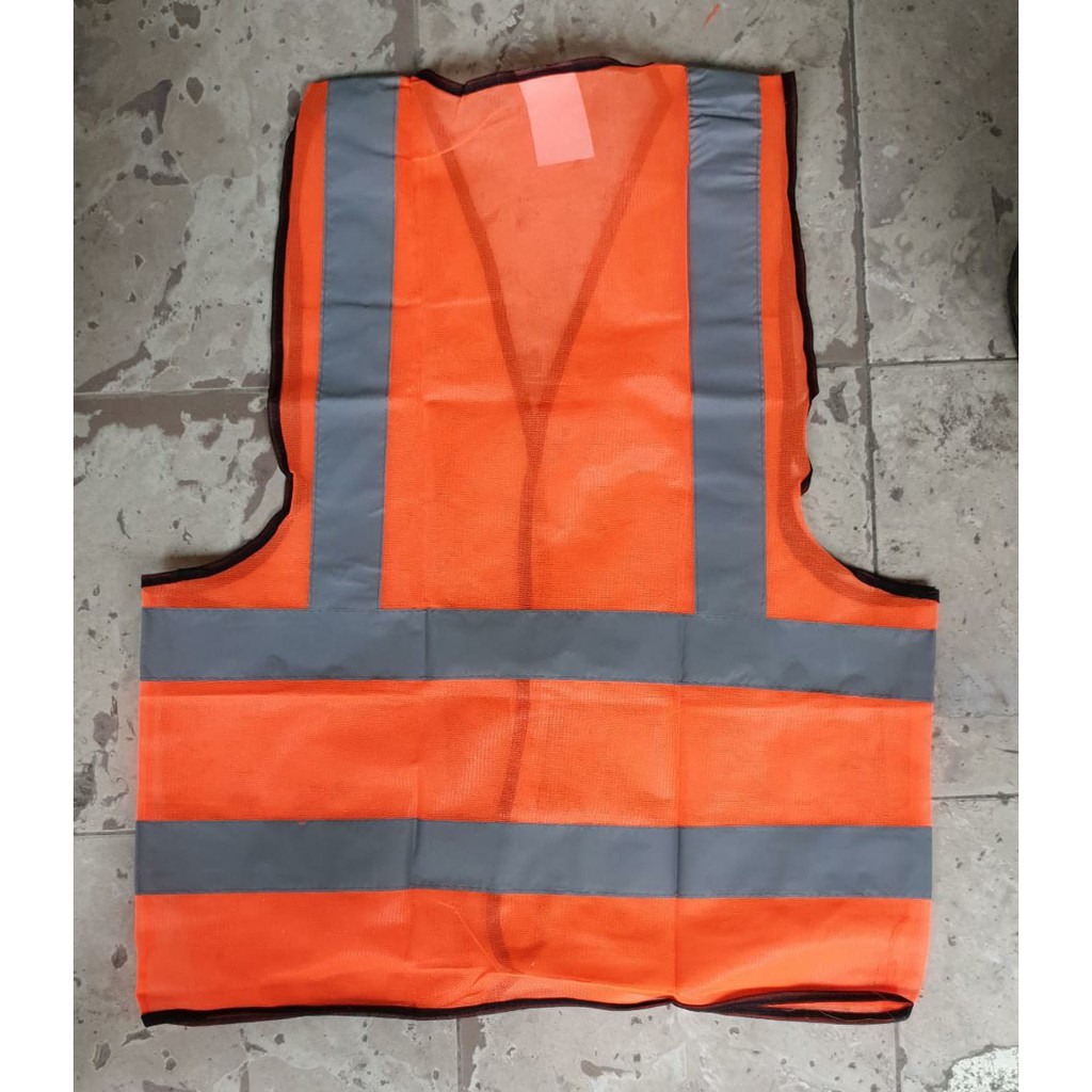 Rompi Pengaman KTP Polyester ORANGE Garis - Safety Vest Rompi Proyek Rompi Parkir Rompi Tambang