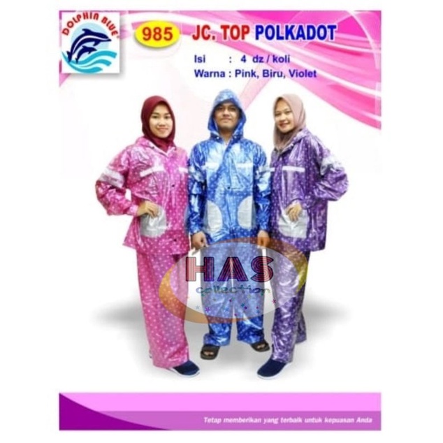 JAS HUJAN SETELAN BAJU CELANA TOP POLKADOT  -DOLPHIN BLUE-DUTAPLAST