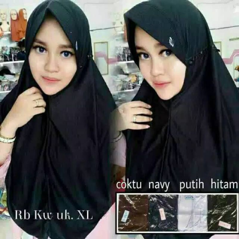 HIJAB SEKOLAH SD,SMP,SMA / ilbab sekolah serut / Rabbani anakJilbab sekolah SD standar (M) // serut pita-Hitam