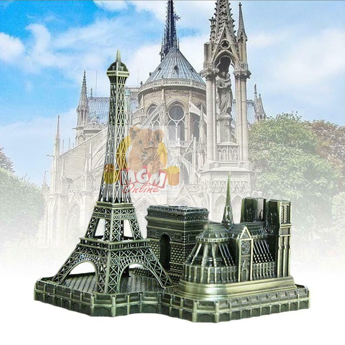 Pajangan Miniatur 3in1 Arc De Triomphe &amp; Notre Dame &amp; Eiffel Tower
