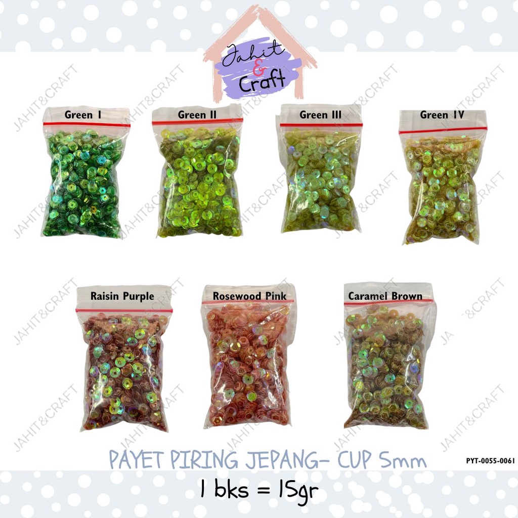 Payet Piring 5mm Cup Jepang per 15gram / Payet Remboci Piring Cup Rainbow
