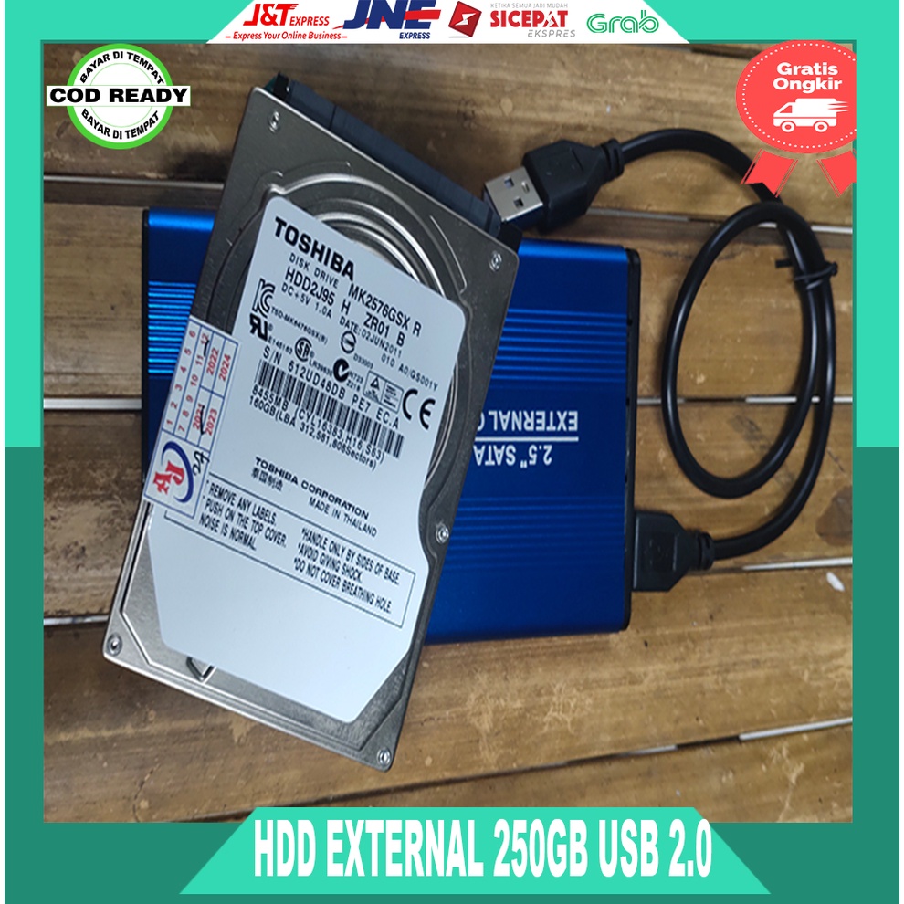 Harddisk Eksternal 250GB Enclosure SATA To USB 2.0 HDD Laptop
