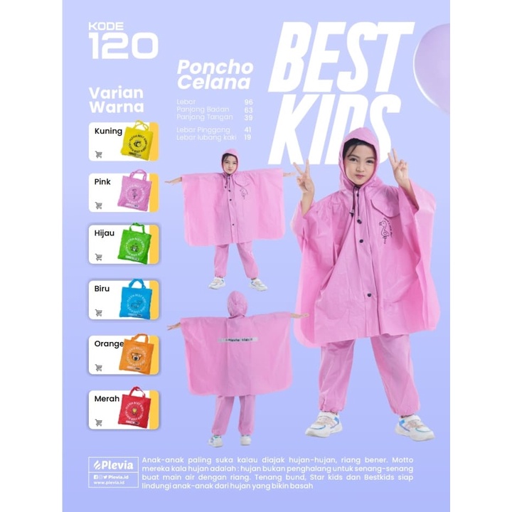 FELWINSHOP Jas Hujan Anak Poncho Celana Plevia Best Kids 120 Kid