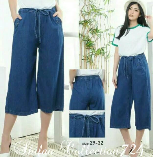 Celana Kulot Soft Jeans Pendek 7/8 , Size Standar (40-60 kg) dan Jumbo (B 60-80 kg)