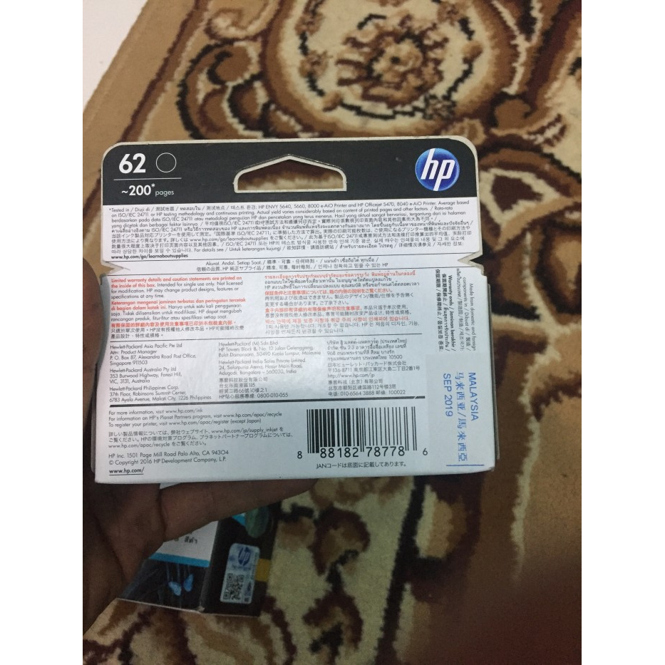 

q4AD5s Catridge Hp Envy 62 Black Original As71S0D