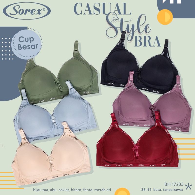 Bra BH Sorex 17233 Tanpa Kawat Busa Tipis Cup Besar