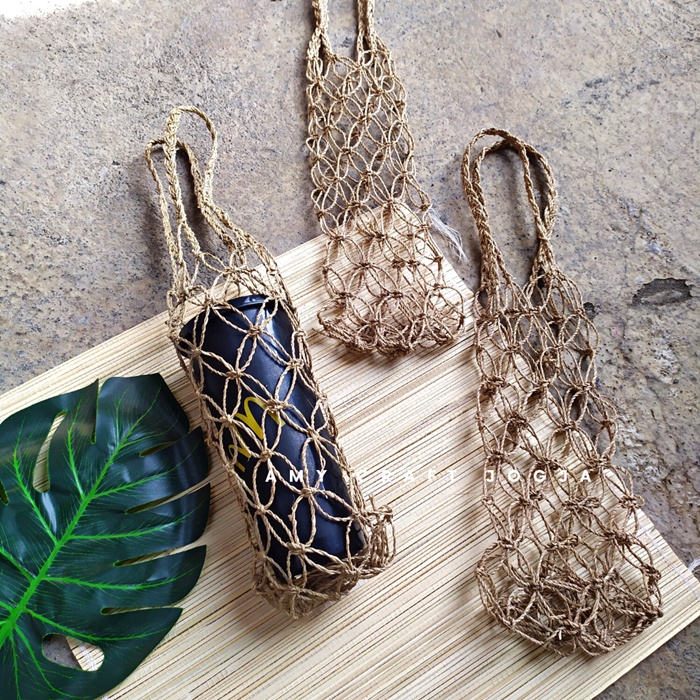 Tas anyaman tali agel tempat botol mini/ tas anyaman bambu/ tas rajut/ tas botol/ hampers sirup