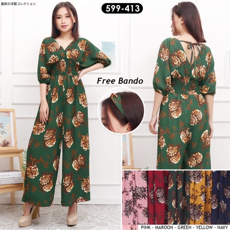 Jumpsuit Bunga Calista 413 FREE BANDO | Jumpsuit Jumbo