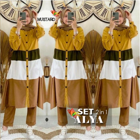 BAJU SET TUNIK TERBARU 2022 SETELAN ONE SET GOLDISH SET ALYA 3 WARNA BUSUI WANITA LONG TUNIK SET MOS