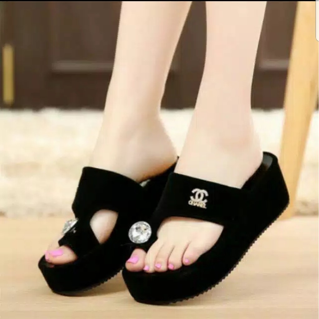 ABBUSHOES Mr 73  Sandal Wedges Jepit Bahan Suede 5cm