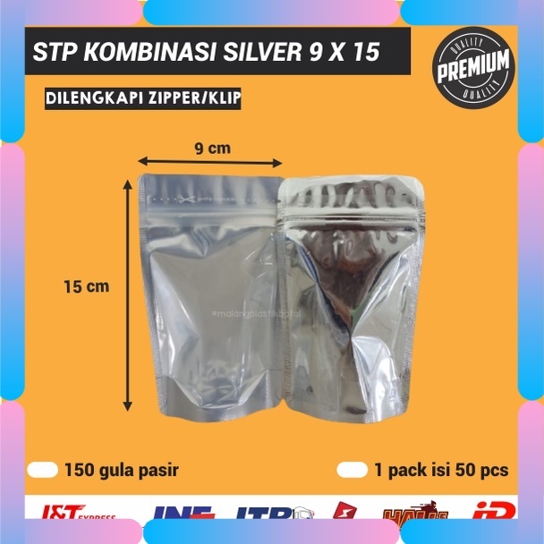 Standing Pouch 9 x 15 cm / STANDING POUCH ALUMINIUM SILVER / Standing Pouch Silver / Plastik Klip