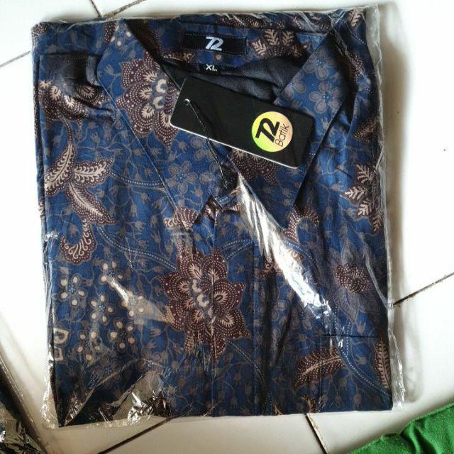Kemeja Batik Pria Lengan Pendek Premium Motif Kembang Warna Biru 722480 Cap 72