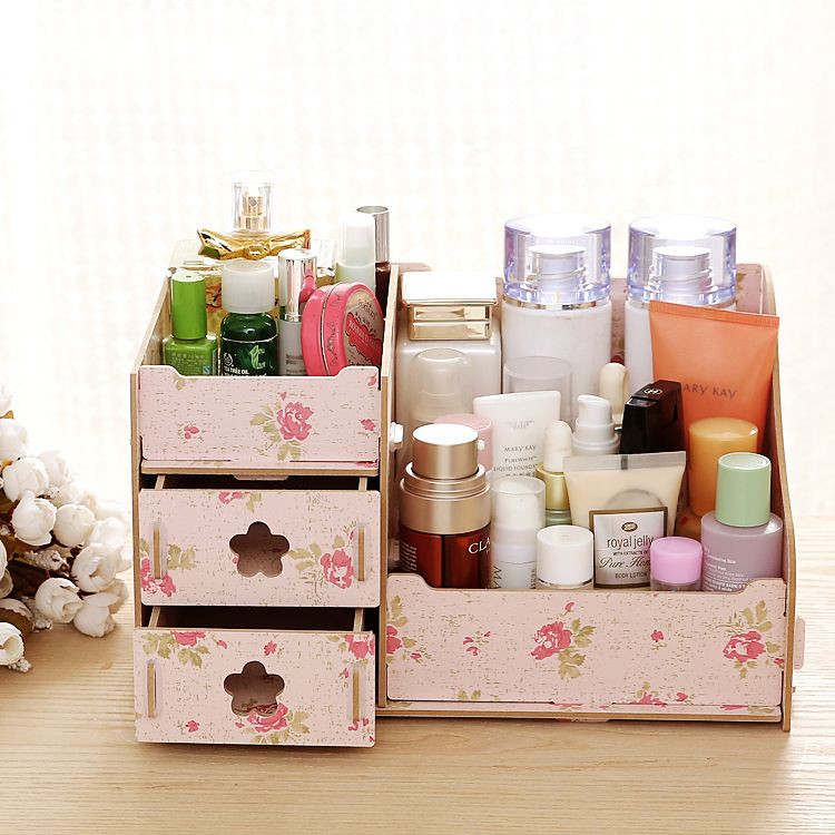 Rak Kosmetik Kayu Mini Desktop Storage Cosmetic Box Organizer Laci Make Up Lemari Aksesoris Murah