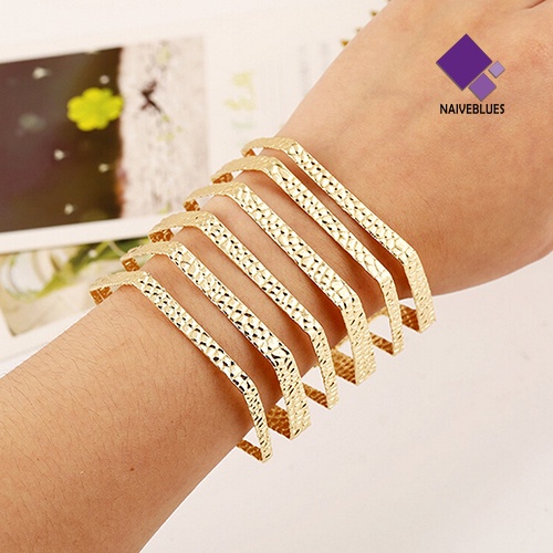 Naiveblue &gt; Gelang Tangan Terbuka Motif Geometri Aksen Hollow Warna Gold / Silver Untuk Unisex / Pria / Wanita