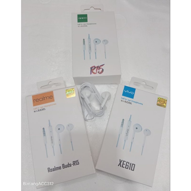 HANDSFREE HEADSET EARPHONES BRANDED R15 OPPO, VIVO, REALME