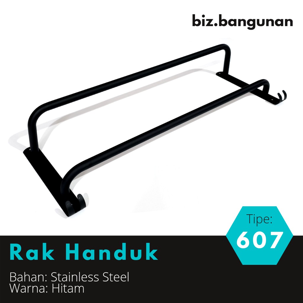 GANTUNGAN BAJU STAINLESS 607 HITAM - RAK HANDUK KAMAR MANDI