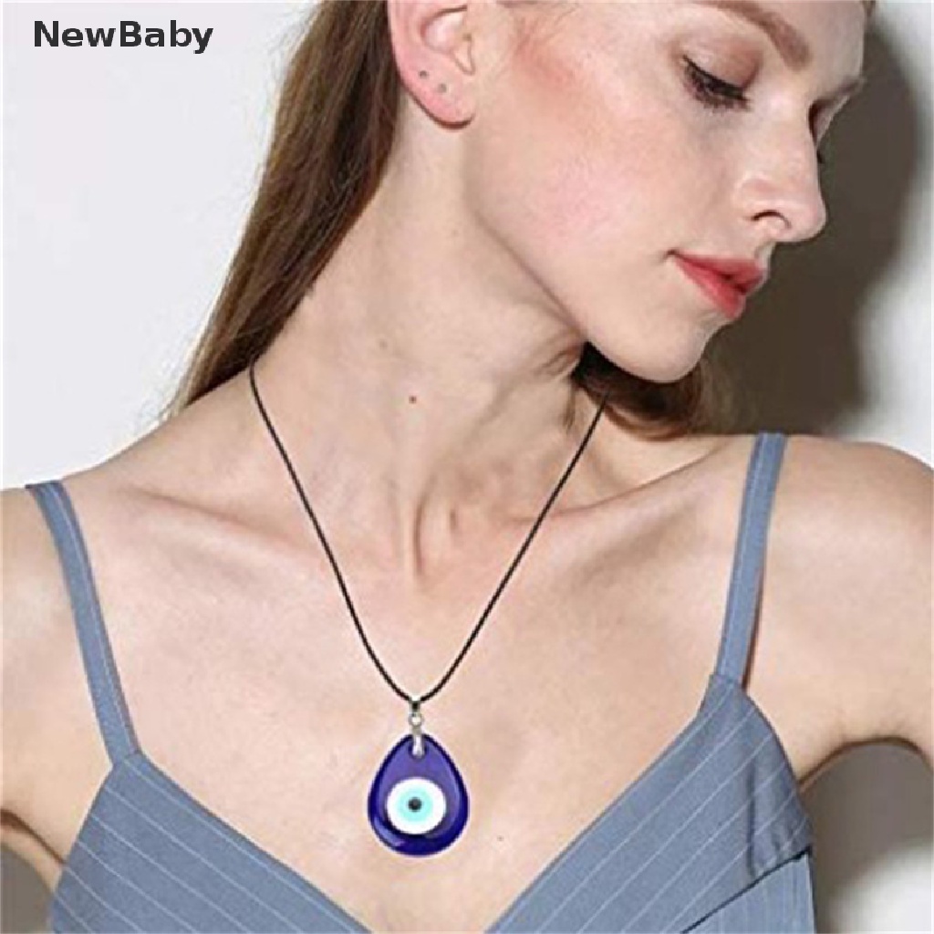 1pc Kalung Liontin Evil Eye Bahan Kaca Warna Biru Ukuran 30mm Untuk Wanita