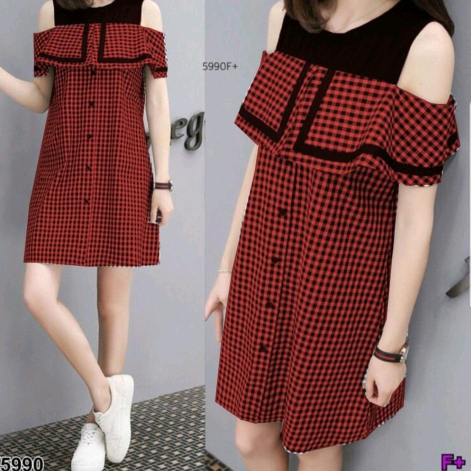 Harga Bersahabat.. FWG - ISYANA KOTAK DRESS / DRESS KOREA KOTAK / DRESS WANITA KOREA KOTAK