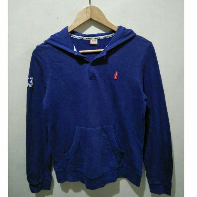jaket hoodie levi's strauss biru tua second original