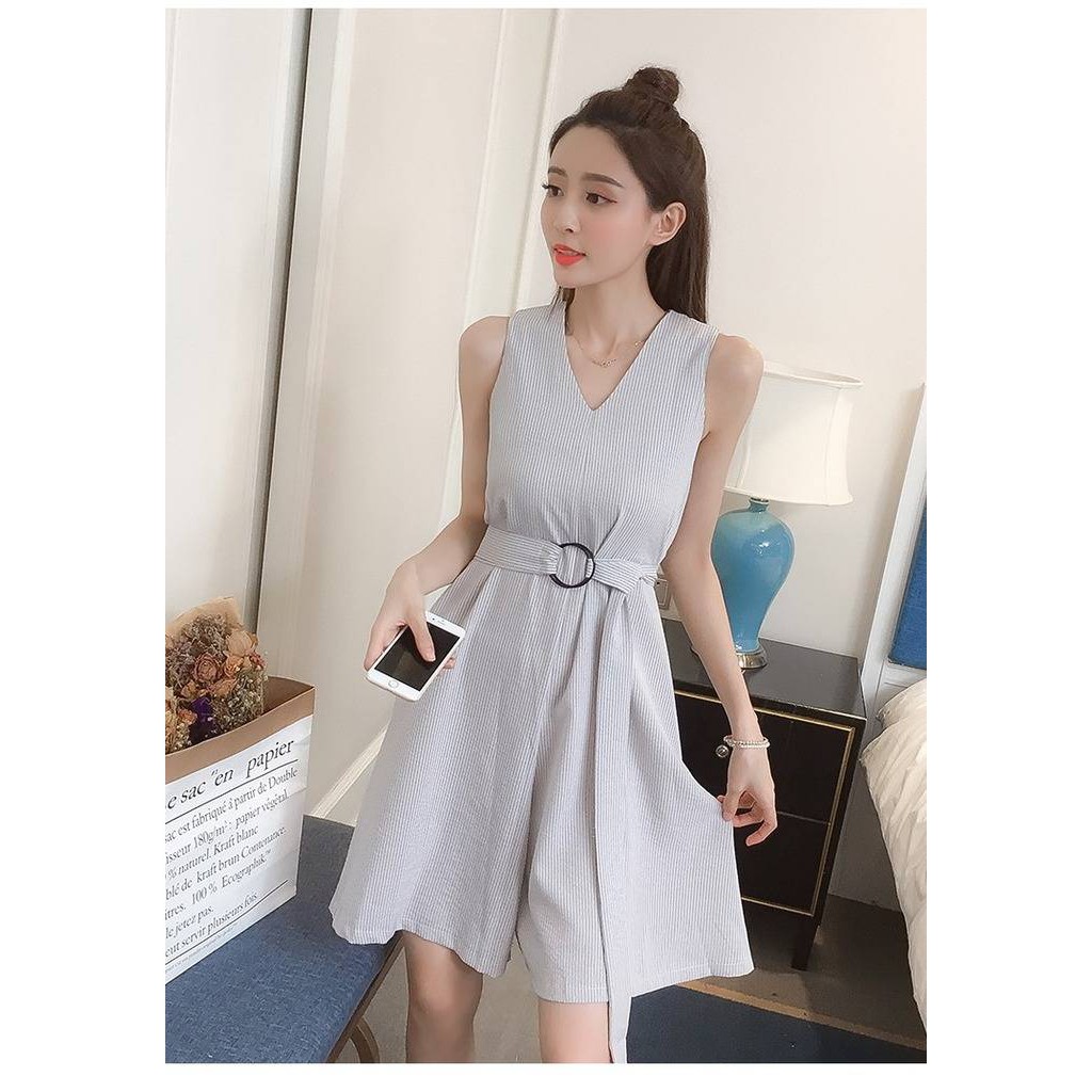 Midi Dress Katun Import Gaya Korea Garis-garis Tanpa Lengan Sleeveless TF33387
