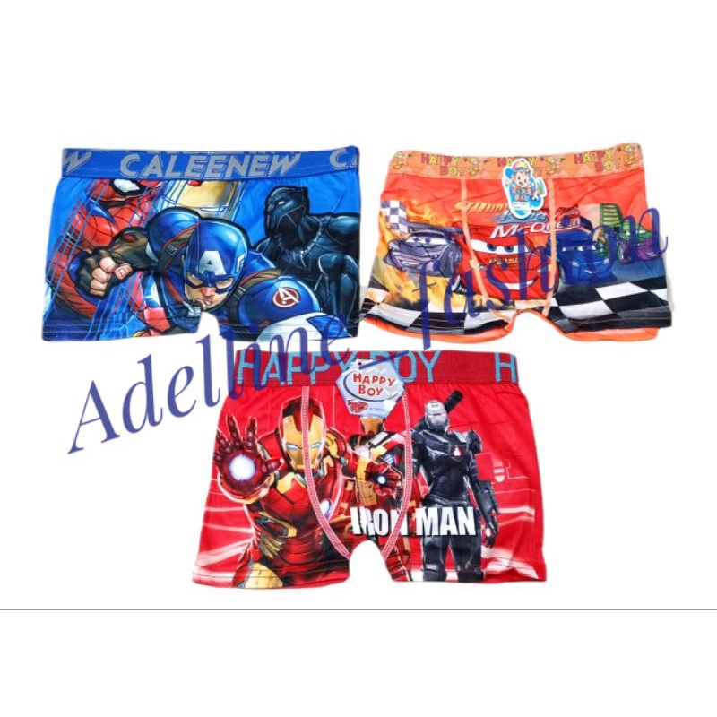 6PCS BOXER ANAK COWO / CEWE CELANA DALAM SEGI EMPAT ANAK SPIDERMAN / TAYO / CD BOXER ANAK CEWE BRANDED  HARGA 1/2 LUSIN / 6PCS HARGA GROSIR MURAH