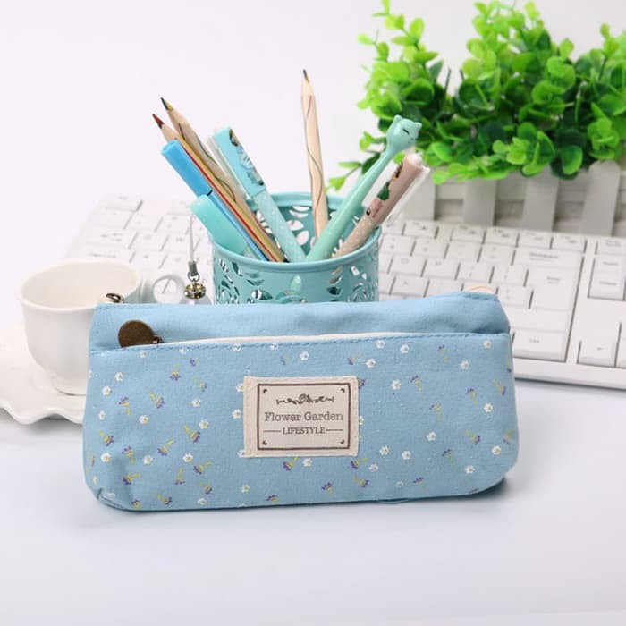 

em131 Tempat Pensil Shabby Double Zipper Pouch - Light Blue