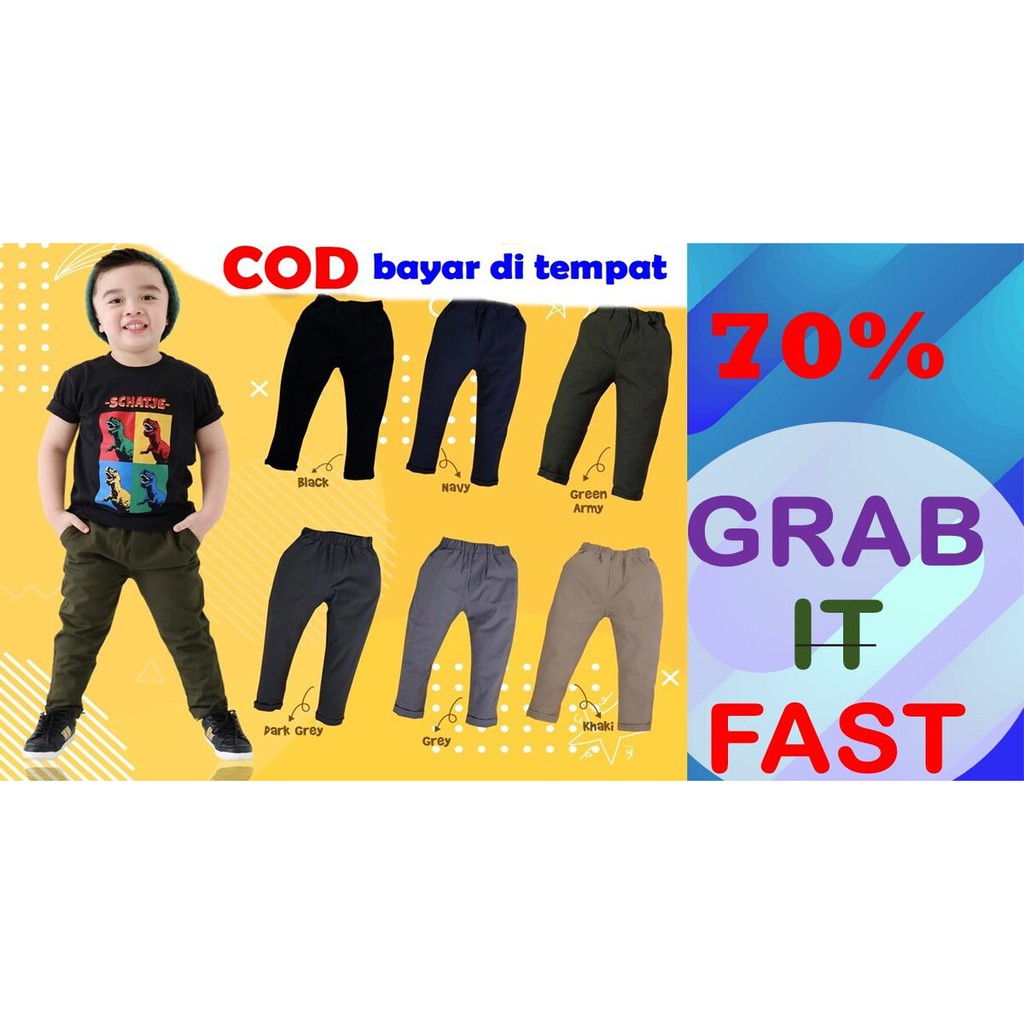COD CELANA CINO PANJANG ANAK KUALITAS PREMIUM TERBAIK TERLARIS USIA 1-12 TAHUN WARNA ABU DAN HITAM