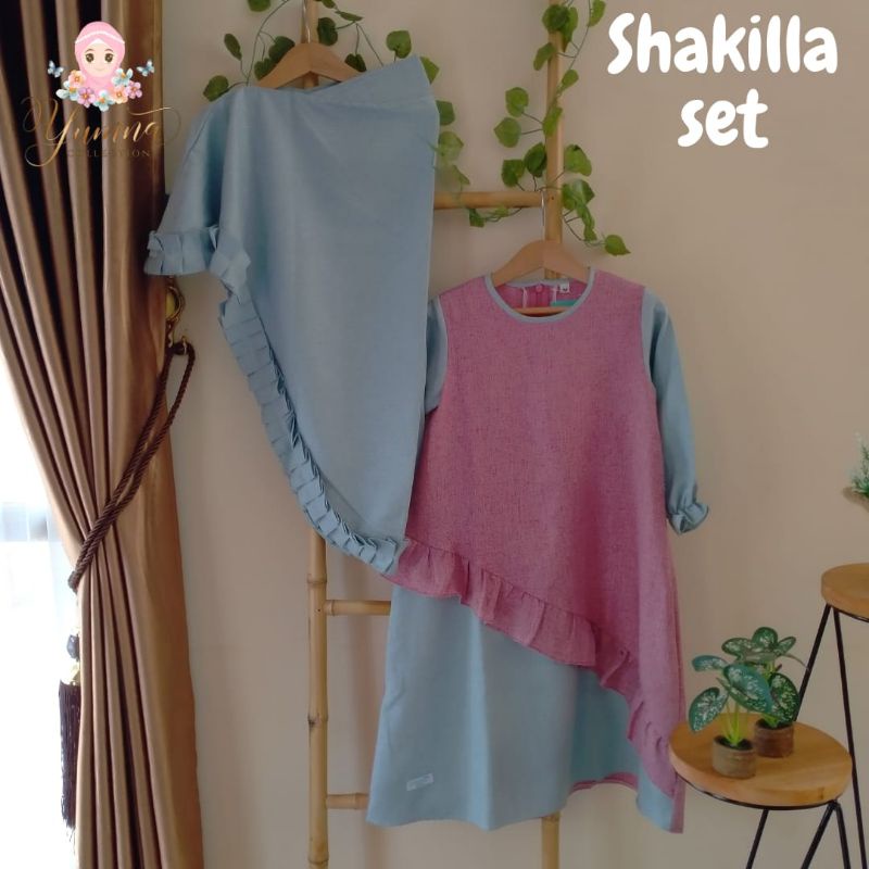 Set Gamis Shakilla gamis anak perempuan katun madinah madina free jilbab premiun